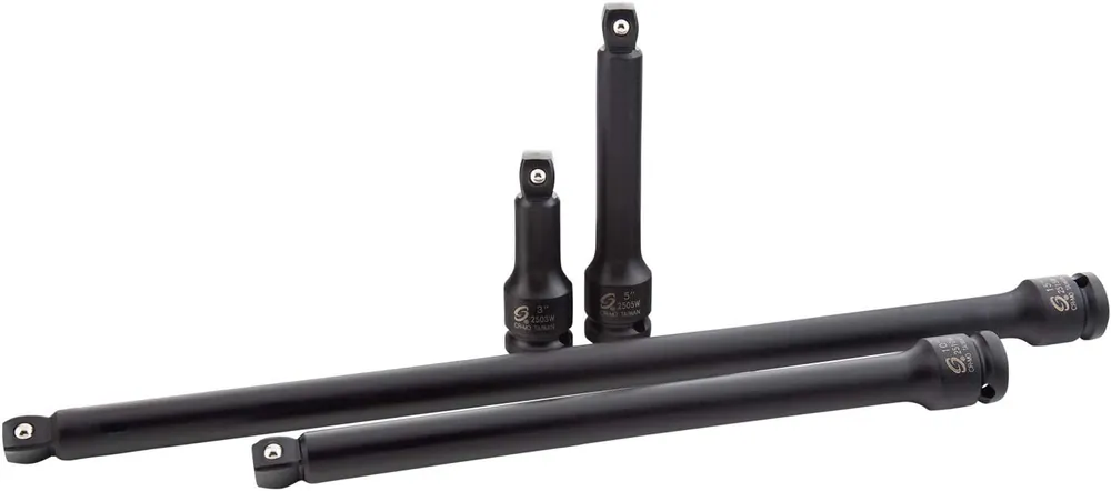 Best Seller Sunex Tools 2504, 1/2in. Drive Impact Extension Set, 4 Piece, SAE, 3in. - 15in., Cr-Mo Steel, Radius Corner Design, Wobble Drive, Steel Ball Retainer, Dual Size Markings, with Storage Tray
