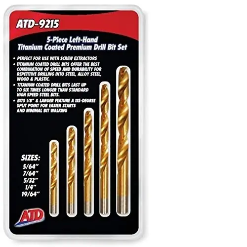 ATD Tools 9215 Left-Handed Titanium Coated HSS Drill Bit Set - 5 Piece Time-Limited
