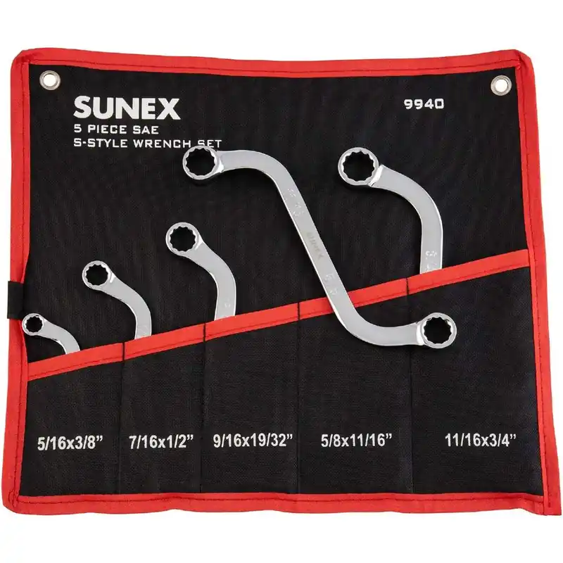 Sunex 9940 SAE S-Style Wrench Set. 5/16 x 3/8". 11/16 x 3/4". Alloy Steel. 5-Piece Sale