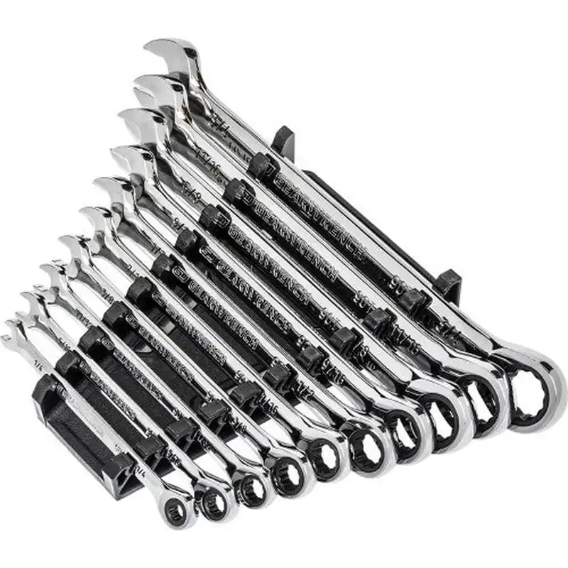 Authentic GearWrench 86958 10-Piece 90-Tooth 12-Point SAE Combination Ratcheting Wrench Set on Rack