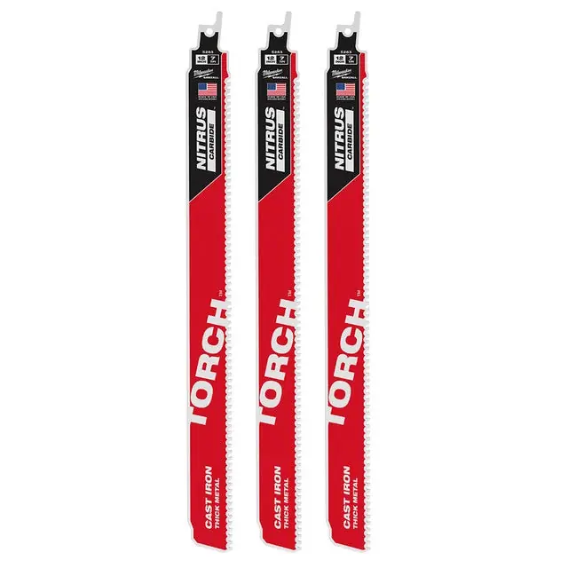 Modern Milwaukee Tool 48-00-5363 12" 7 TPI The TORCH™ with NITRUS Carbide™ SAWZALL® Blade 3 packs