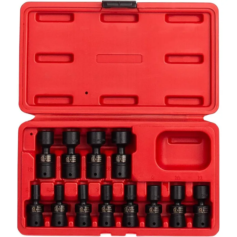 Best Price Sunex Tools 1814 1/4 in. Drive Universal Impact Socket Set, 12 pieces, Metric, 5mm - 15mm, Cr-Mo Steel, Radius Corner Design, Chamfered Opening, Dual Size Markings, Heavy Duty Storage Case