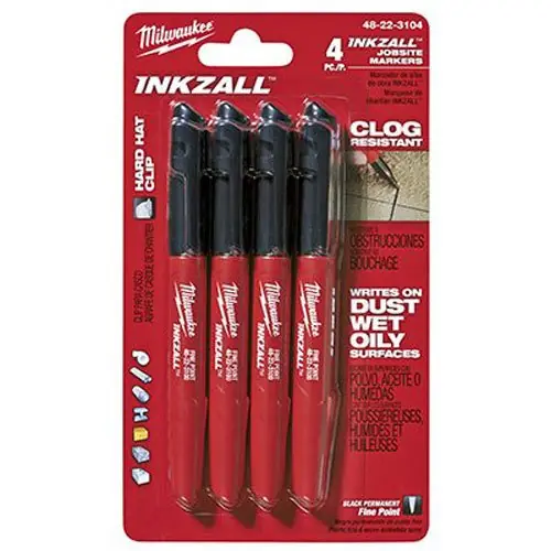 Milwaukee Tool 48-22-3104 Inkzall Point Marker, Fine, Black, 4-Pack Premium
