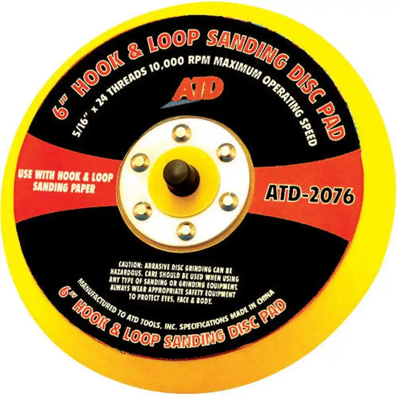 ATD Tools 2076 6" QUICK CHANGE SANDING DISC PAD, HOOK & LOOP Money Back Guarantee