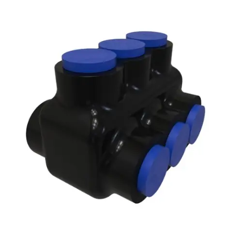 FTZ Industries Insulated Multi-Tap Connector, 3 Ports, 350-6 kcmil, Flexible, BK/BL Certified
