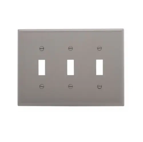 Markdown Eaton Wiring 3-Gang Toggle Wall Plate, Mid-Size, Polycarbonate, Gray