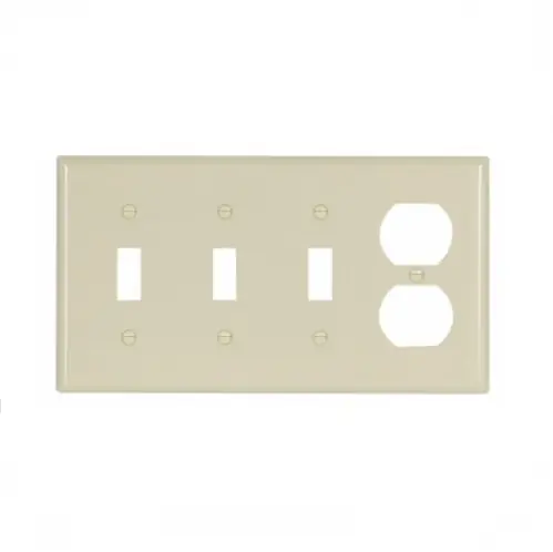 Free Returns Eaton Wiring 4-Gang Thermoset Duplex Receptacle & Toggle Switch Wallplate, Ivory