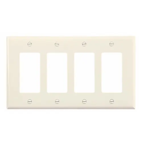 Get Yours Eaton Wiring 4-Gang Decora Wall Plate, Mid-Size, Polycarbonate, Light Almond