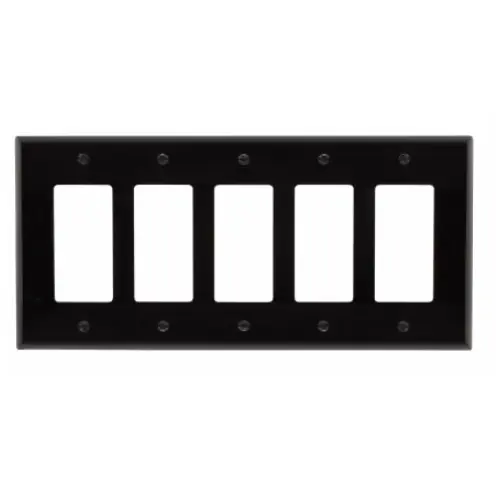 Eaton Wiring 5-Gang Decora Wall Plate, Mid-Size, Polycarbonate, Black Viral